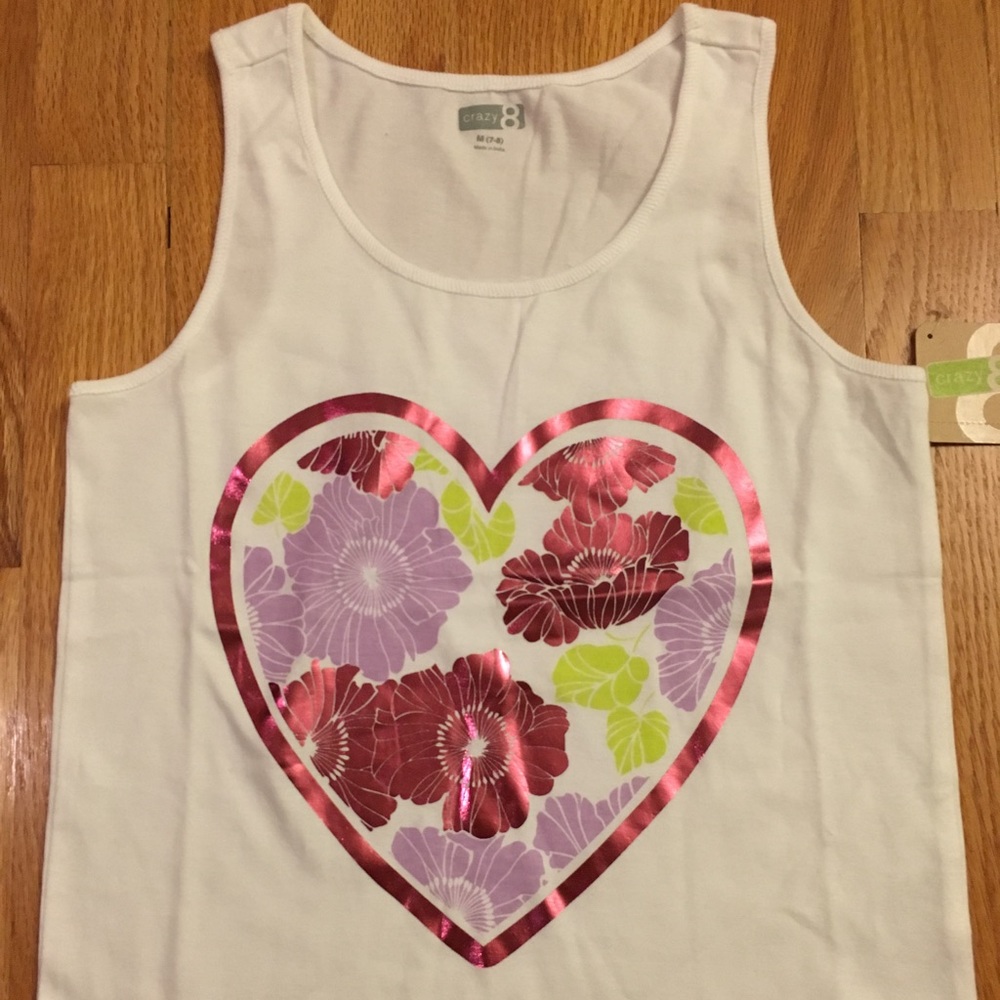 Crazy 8 Pink Flower Heart Tank Top Girl M(7-8) NWT